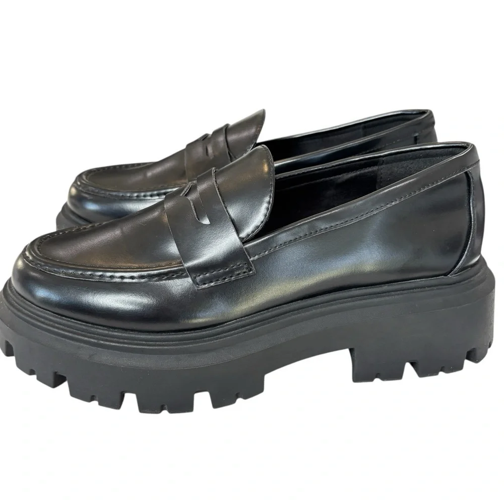 H&M Black Platform Lug-Soled Penny Loafers